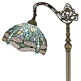 WERFACTORY Tiffany Floor Lamp Sea Blue Stained Glass Dragonfly...